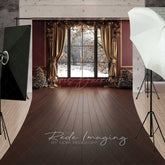 Lofaris Christmas Window Sweep Photography Backdrop with Wood Floor Elegant Room Snowy View Holiday Portrait Studio Prop