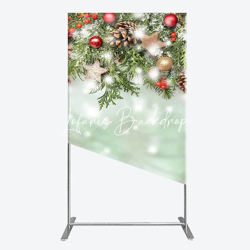 Lofaris Christmas Winter Pine and Berry Rectangle Arch Backdrop with Glitter Stars Snow Decor