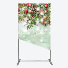 Lofaris Christmas Winter Pine and Berry Rectangle Arch Backdrop with Glitter Stars Snow Decor
