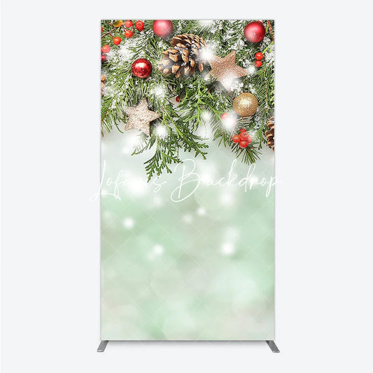 Lofaris Christmas Winter Pine and Berry Rectangle Arch Backdrop with Glitter Stars Snow Decor