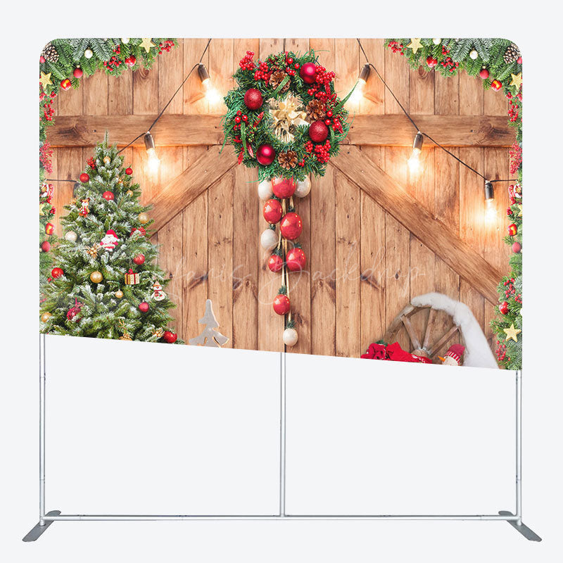 Lofaris Christmas Wooden Door Pillow Cover Backdrop