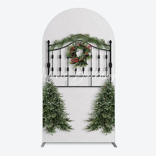 Lofaris Christmas Wreath Pine Garland Round Top Arch Backdrop Elegant Black Metal Festive Holiday Decor