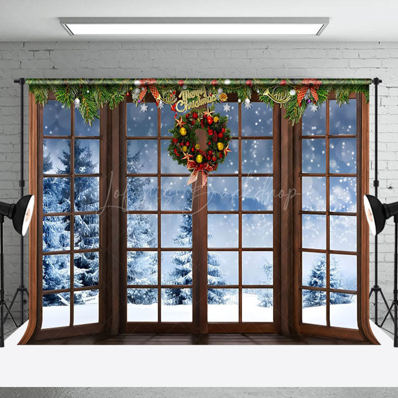 Lofaris Christmas Wreath Window Holiday Cozy Winter Backdrop