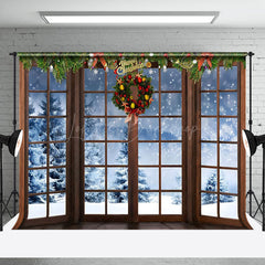 Lofaris Christmas Wreath Window Holiday Cozy Winter Backdrop