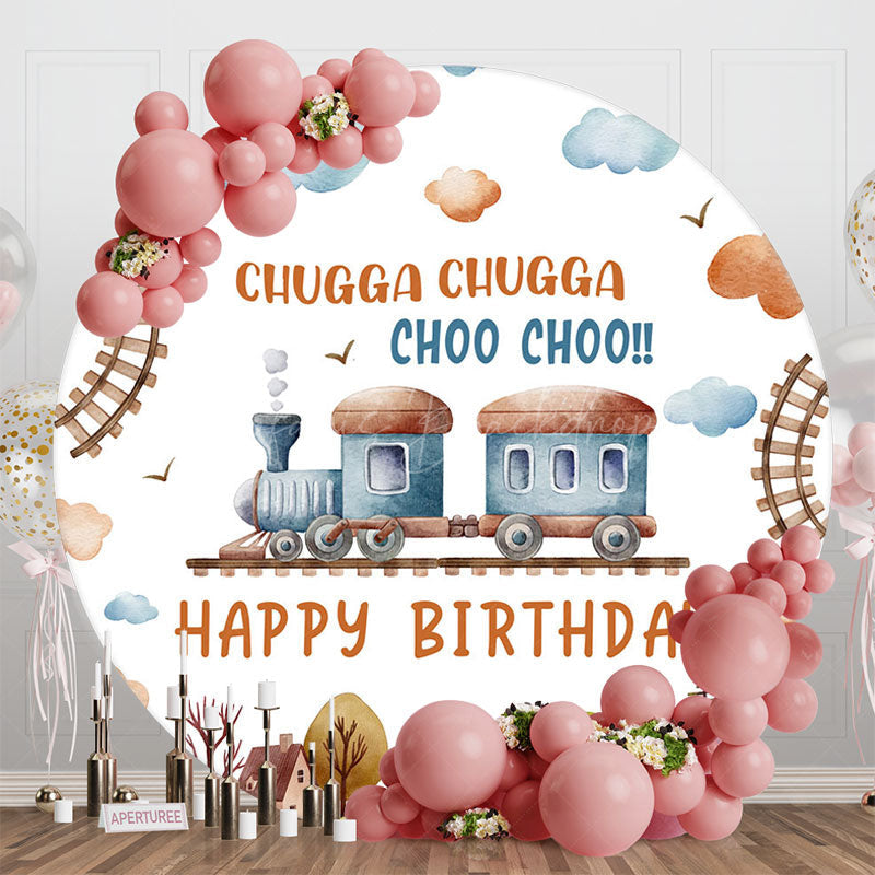Lofaris Chugga Choo Town Train Track Round Birthday Backdrop