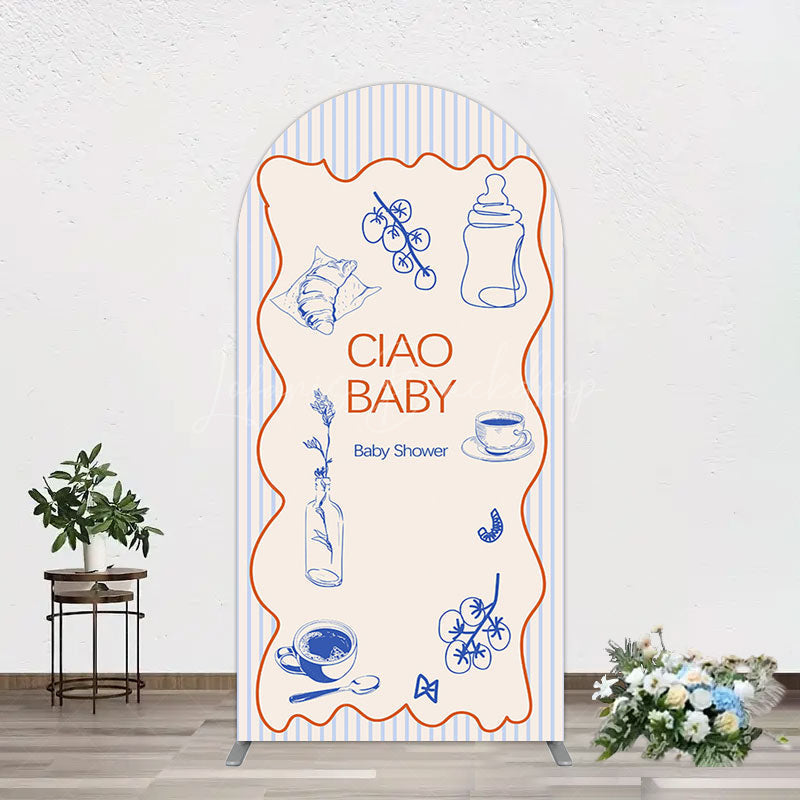 Lofaris Ciao Baby Blue Stripe Gender Reveal Arch Backdrop