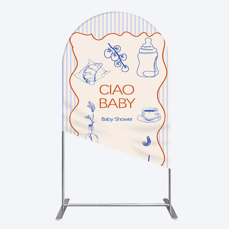 Lofaris Ciao Baby Blue Stripe Gender Reveal Arch Backdrop