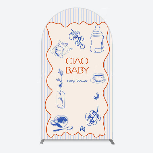 Lofaris Ciao Baby Blue Stripe Gender Reveal Arch Backdrop