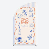 Lofaris Ciao Baby Blue Stripe Gender Reveal Half Moon Arch Backdrop