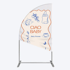 Lofaris Ciao Baby Blue Stripe Gender Reveal Half Moon Arch Backdrop