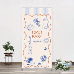 Lofaris Ciao Baby Blue Stripe Gender Reveal Rectangle Backdrop