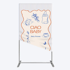 Lofaris Ciao Baby Blue Stripe Gender Reveal Rectangle Backdrop
