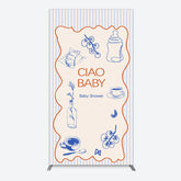 Lofaris Ciao Baby Blue Stripe Gender Reveal Rectangle Backdrop