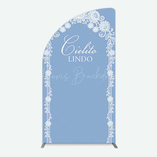 Lofaris Cielito Lindo Floral Blue Bridal Shower Half Moon Arch Backdrop