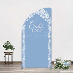Lofaris Cielito Lindo Floral Blue Bridal Shower Half Moon Arch Backdrop