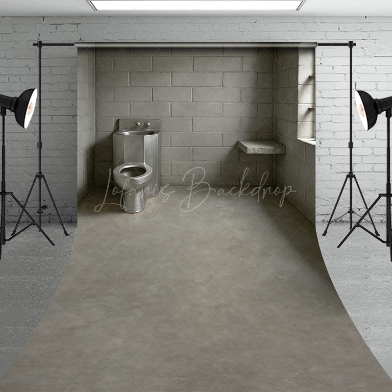 Lofaris Cinder Block Jail Cell Sweep Backdrop Prison Room with Barred Window for Gritty Themed Photo Shoots