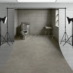 Lofaris Cinder Block Jail Cell Sweep Backdrop Prison Room with Barred Window for Gritty Themed Photo Shoots