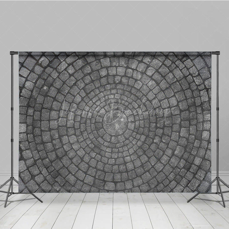 Lofaris Circular Cobblestone Floor Photography Backdrop Grey Stone Pavers Texture Studio Ground for Flat Lay Photos
