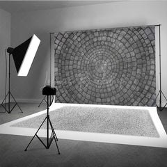 Lofaris Circular Cobblestone Floor Photography Backdrop Grey Stone Pavers Texture Studio Ground for Flat Lay Photos
