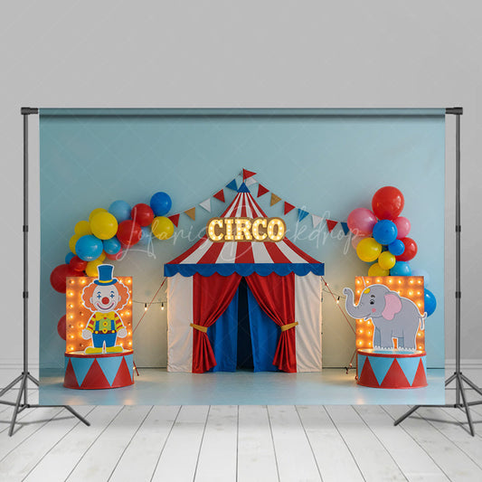 Lofaris Circus Balloon Flags With Stage Cake Smash Backdrop