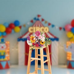 Lofaris Circus Balloon Flags With Stage Cake Smash Backdrop