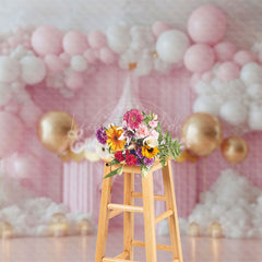 Lofaris Circus Tent Pink White Balloons Photography Backdrop