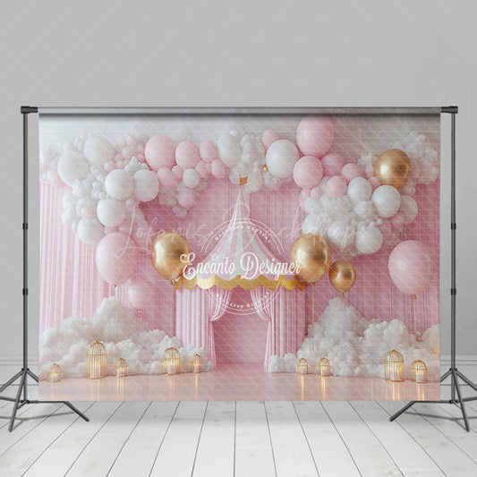 Lofaris Circus Tent Pink White Balloons Photography Backdrop