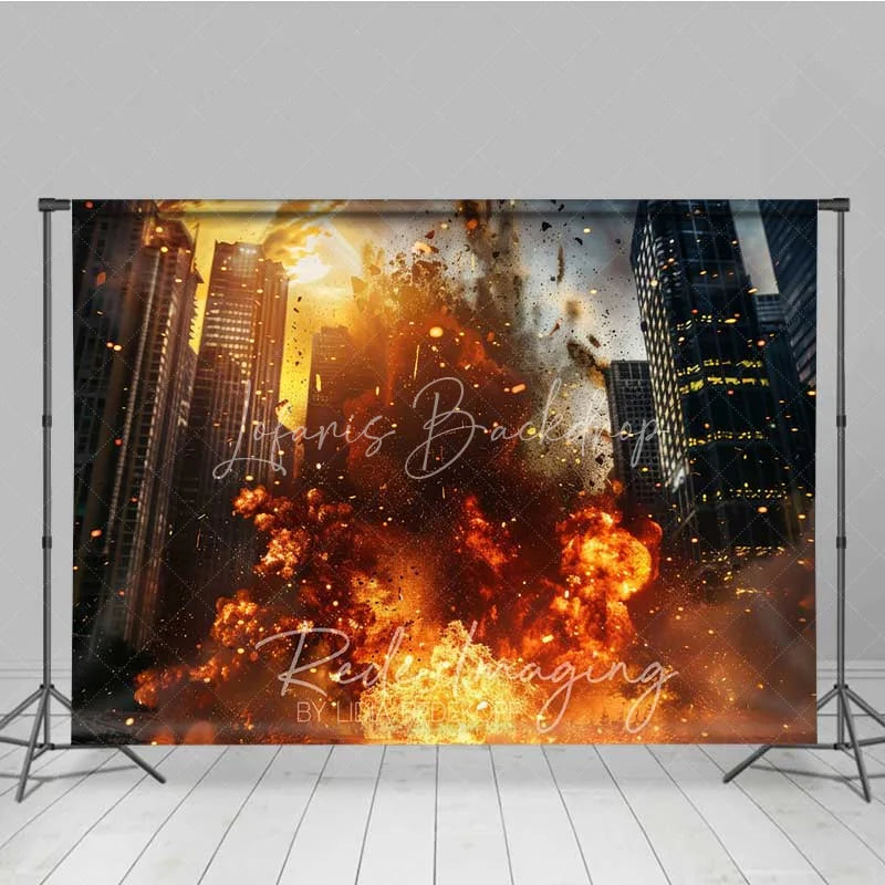 Lofaris City Explosion Fine Art Photography Backdrop Action Movie Destruction Fire Photo Background Superhero Battle Prop