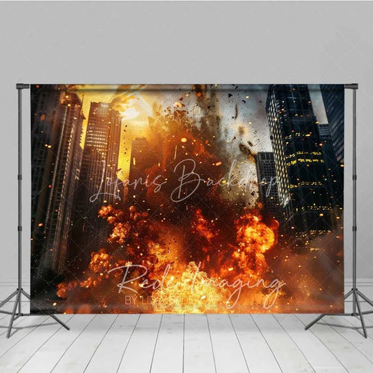 Lofaris City Explosion Fine Art Photography Backdrop Action Movie Destruction Fire Photo Background Superhero Battle Prop