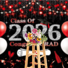Lofaris Class of 2026 Graduation Backdrop Red and White Balloons Congrats Grad Diamond Text Photography Background