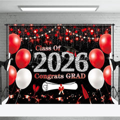 Lofaris Class of 2026 Graduation Backdrop Red and White Balloons Congrats Grad Diamond Text Photography Background