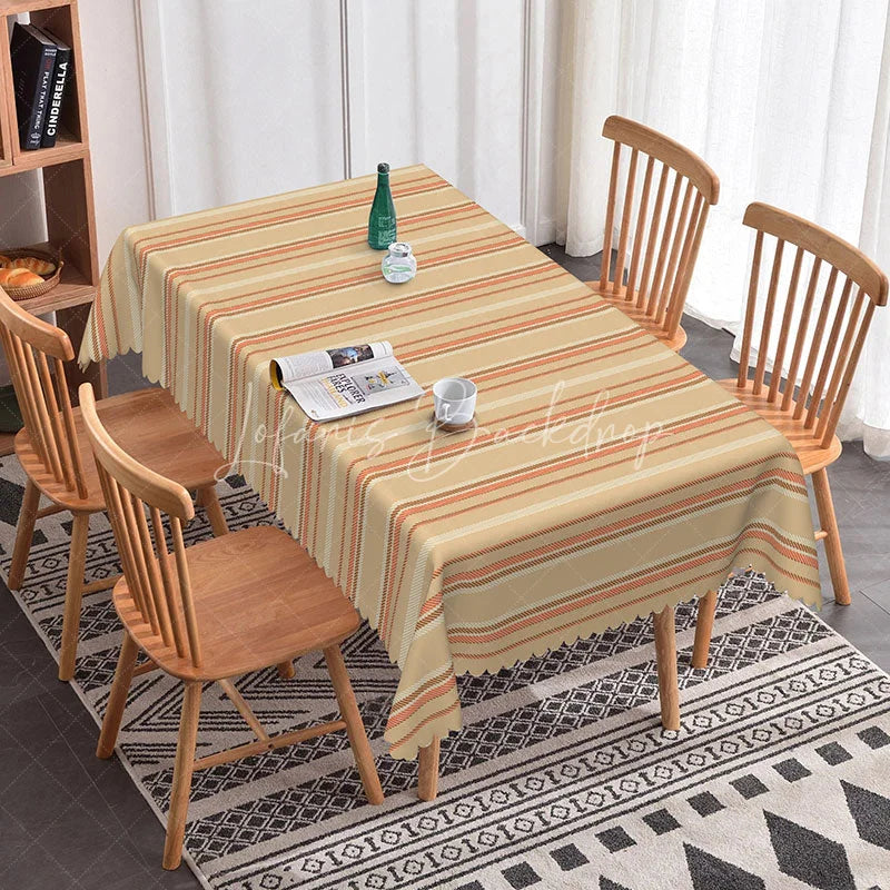 Lofaris Classic Beige Striped Rectangle Tablecloth Brown Line Pattern for Farmhouse Kitchen Dining Family Gathering
