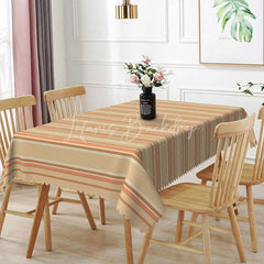 Lofaris Classic Beige Striped Rectangle Tablecloth Brown Line Pattern for Farmhouse Kitchen Dining Family Gathering