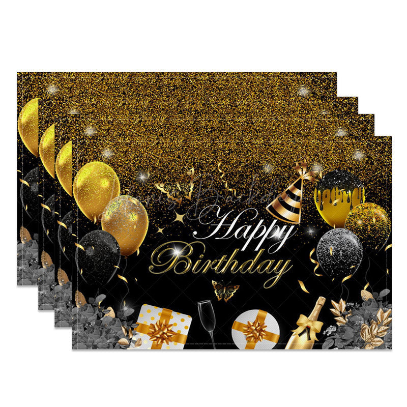 Lofaris Classic Black Gold Happy Birthday Set of 4 Placemats