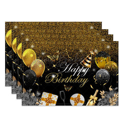 Lofaris Classic Black Gold Happy Birthday Set of 4 Placemats