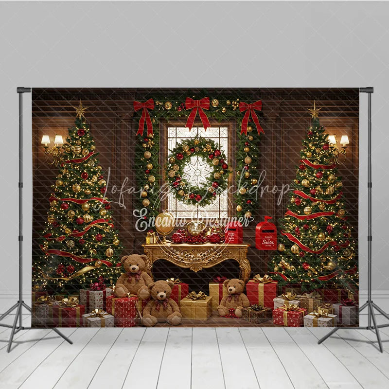 Lofaris Classic Christmas Photography Backdrop Teddy Bears with Trees and Presents Letters to Santa Mini Session Background