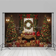 Lofaris Classic Christmas Photography Backdrop Teddy Bears with Trees and Presents Letters to Santa Mini Session Background