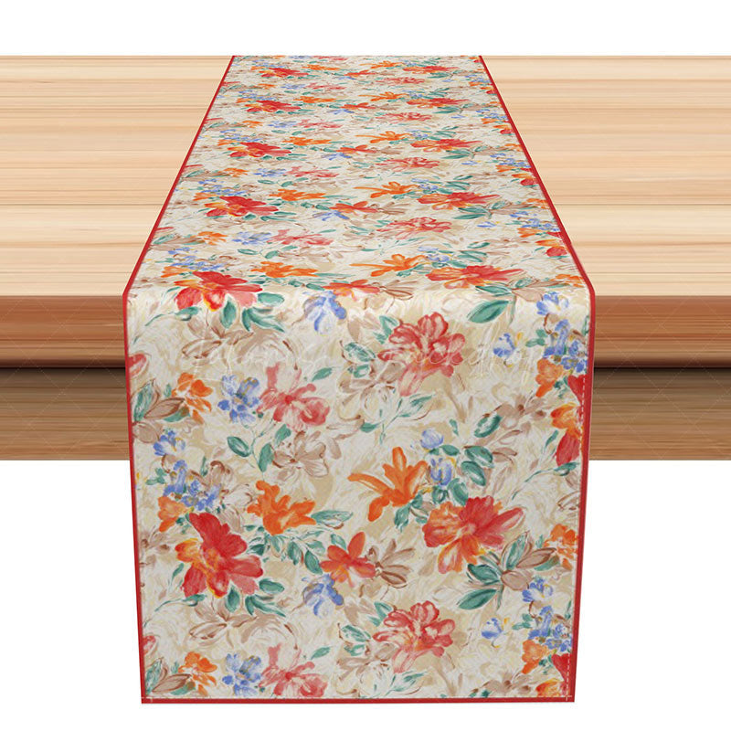Lofaris Classic Christmas Table Runner with Red and Green Painted Floral Print for Holiday Winter Dining