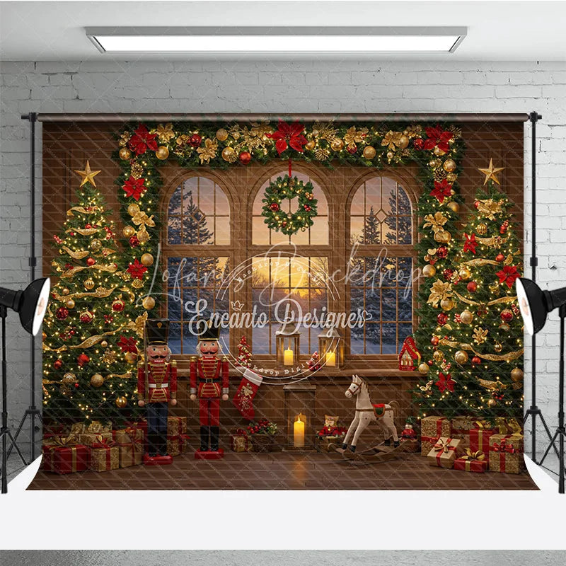 Lofaris Classic Christmas Toy Room Photography Backdrop Nutcrackers and Rocking Horse Holiday Mini Session Background