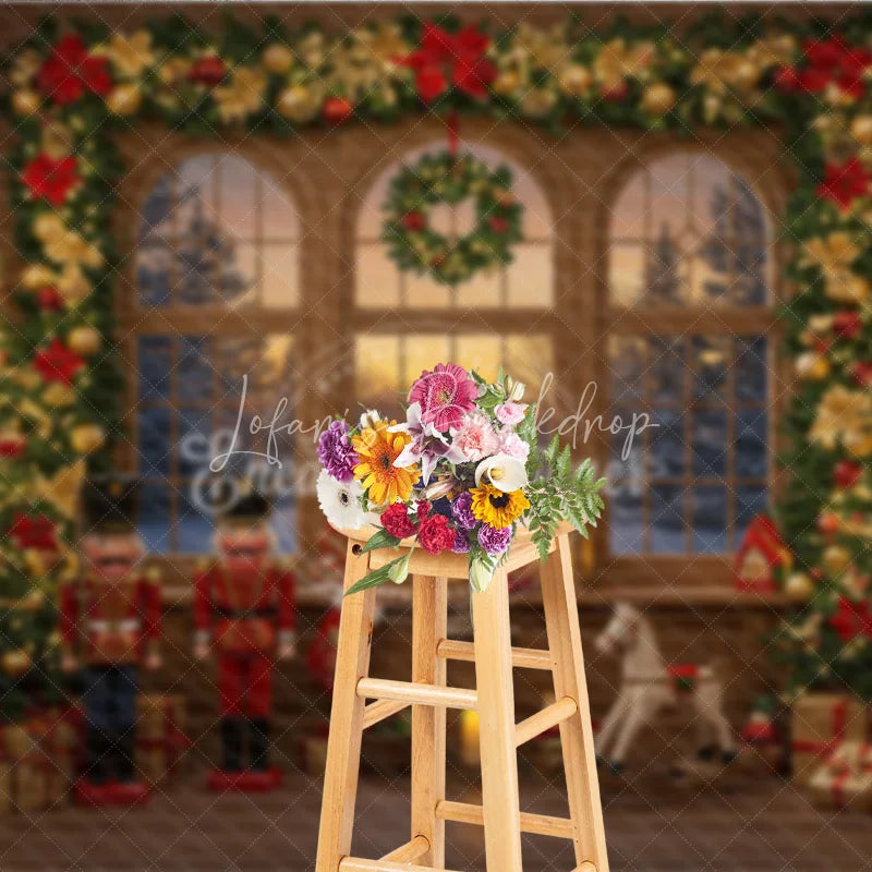 Lofaris Classic Christmas Toy Room Photography Backdrop Nutcrackers and Rocking Horse Holiday Mini Session Background