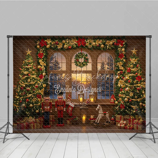 Lofaris Classic Christmas Toy Room Photography Backdrop Nutcrackers and Rocking Horse Holiday Mini Session Background