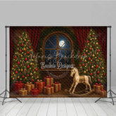 Lofaris Classic Christmas Toy Room Photography Backdrop Rocking Horse by the Full Moon Holiday Mini Session Background