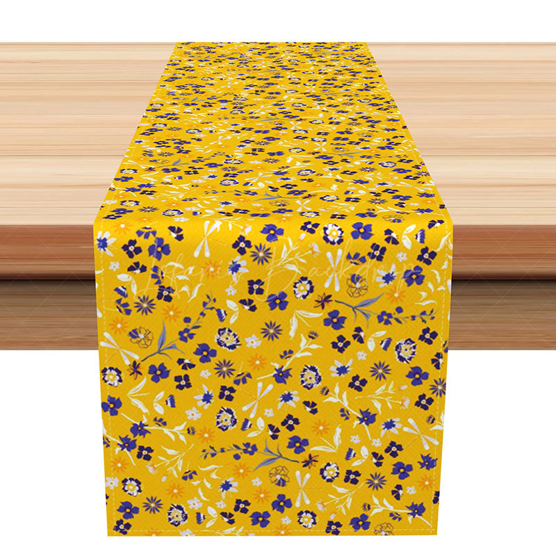 Lofaris Classic Floral Table Runner with Yellow and Purple Botanical Leaves for Traditional Dining Room Decor