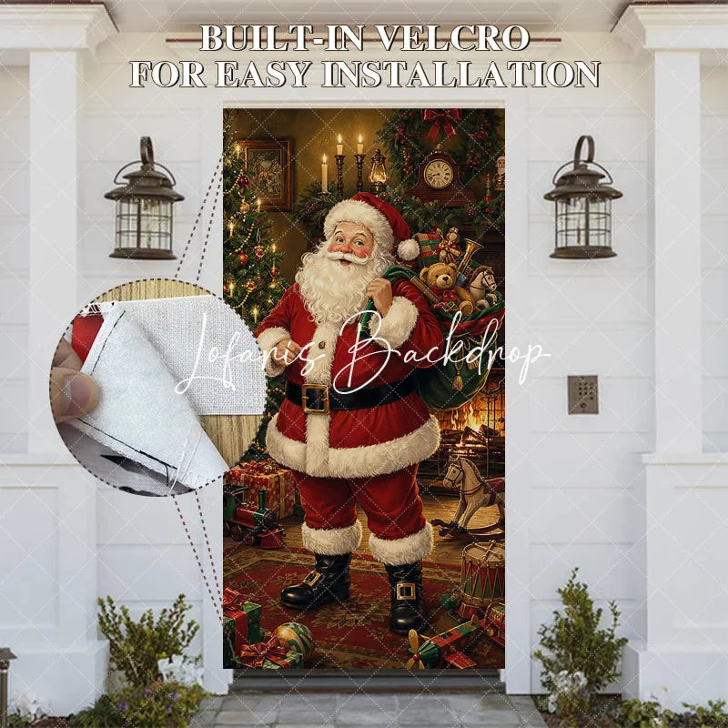Lofaris Classic Jolly Santa Claus with Gifts and Christmas Tree Fireplace Door Cover Festive Winter Holiday Party Decor