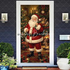 Lofaris Classic Jolly Santa Claus with Gifts and Christmas Tree Fireplace Door Cover Festive Winter Holiday Party Decor