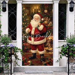 Lofaris Classic Jolly Santa Claus with Gifts and Christmas Tree Fireplace Door Cover Festive Winter Holiday Party Decor