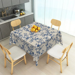 Lofaris Classic Navy Blue Toile Floral Rectangle Tablecloth Vintage Cream Branch Pattern Table Cover