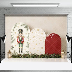 Lofaris Classic Nutcracker and Golden Stars Holiday Backdrop Festive Christmas Arch Panels with Garland Decor