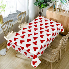 Lofaris Classic Red Heart Scatter Rectangle Tablecloth Bold Love Pattern on White Valentine Anniversary Party Decor