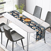 Lofaris Classic Stripe and Floral Table Runner in Navy Blue for Traditional Dining Room Holiday Decor